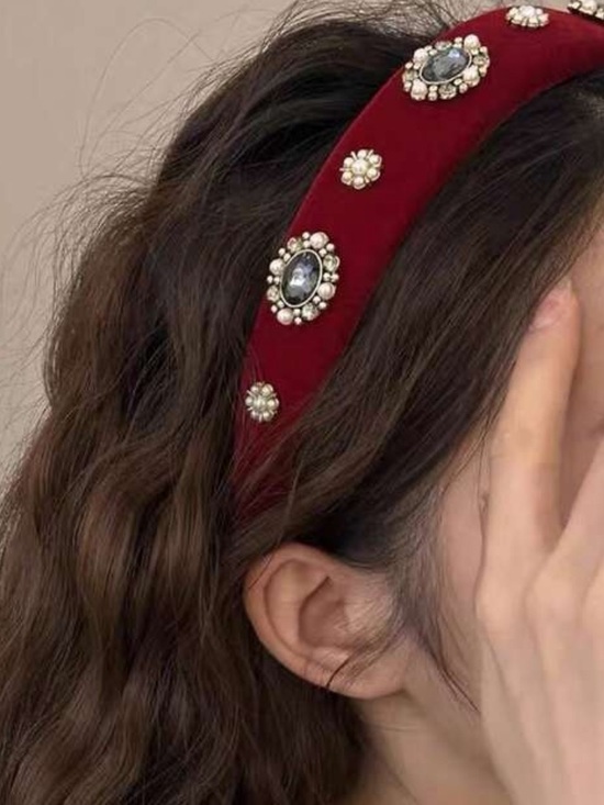 Anthropologie Accessories - Jewel-Embellished Burgundy Velvet Headband